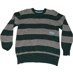 Billabong Wool Blend Sweater Size Large Gray Green Stripe Logo Pullover